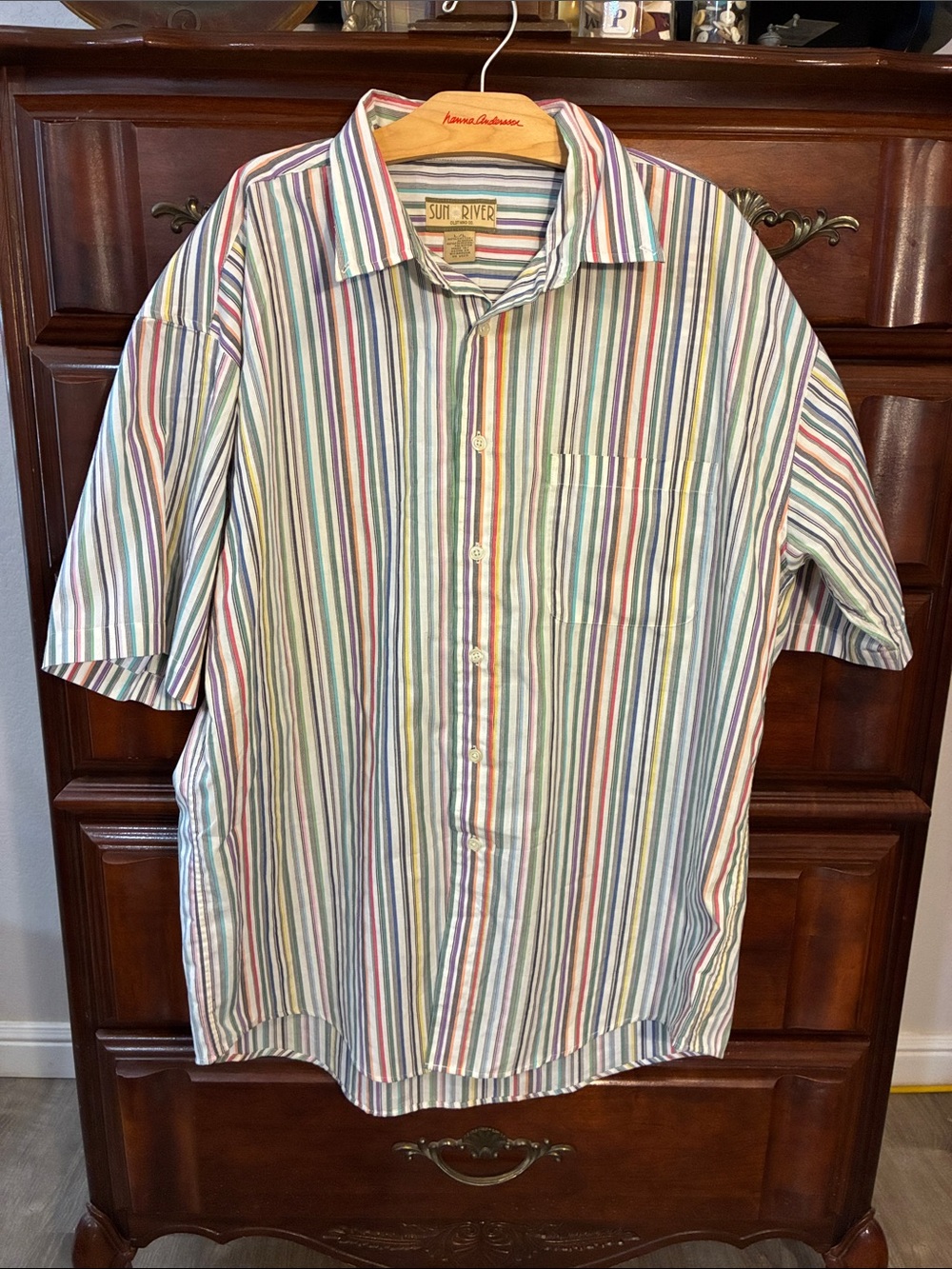 Vintage Sun River Striped Short Sleeve Button Down Shirt